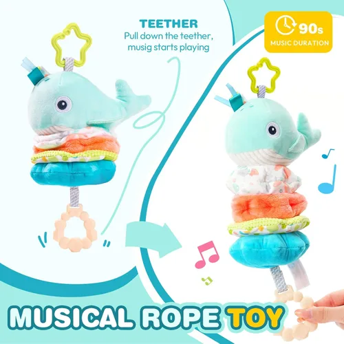Miniatura 3 de Jollybaby Juguetes musicales para bebé con cuerda para tirar y colgar para cochecito, asiento de coche, cuna, gimnasio de juego, juguete de ballena