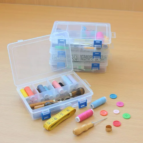 Miniatura 7 de Paquete de 3 cajas de almacenamiento de piezas de plástico y caja divisora ajustable para hardware y manualidades, 8 rejillas, transparente