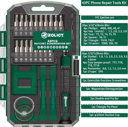Miniatura 3 de Kit de destornilladores de precisión, 43 en 1 con 36 puntas kit de herramientas de reparación multifunción, kit de controlador magnético