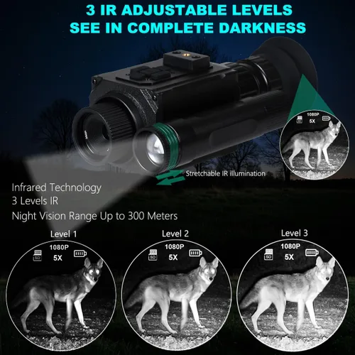 Miniatura 3 de Gafas de visión nocturna monocular montado en cabeza o casco - Grabación de fotos y video HD 1080P con zoom digital 5X e infrarrojo ajustable 940nm
