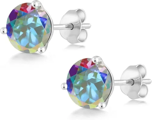 Miniatura 93 de Gem Stone King Aretes de oro de 14 quilates, 0.236 in, piedra natal redonda, Martini, 3 puntas, aretes de oro para mujer