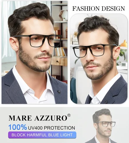 Miniatura 2 de MARE AZZURO Lentes de Lectura Grandes con Bloqueo de Luz Azul para Hombres Lentes para Computadora 0 1.0 1.25 1.5 1.75 2.0 2.25 2.5 2.75 3.0 3.5 4.0
