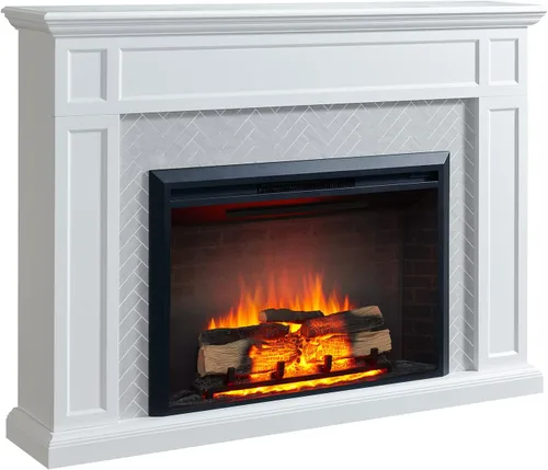 Miniatura 3 de LegendFlame® Hailey - Chimenea eléctrica con mantel envolvente de 55 pulgadas e inserto Carl de 28 pulgadas, color blanco crema con acabado
