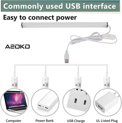 Miniatura 6 de ASOKO Iluminación enchufable para debajo del gabinete, barra de tira LED de 12 pulgadas, luz blanca fría de 6000 K USB, luz delgada debajo