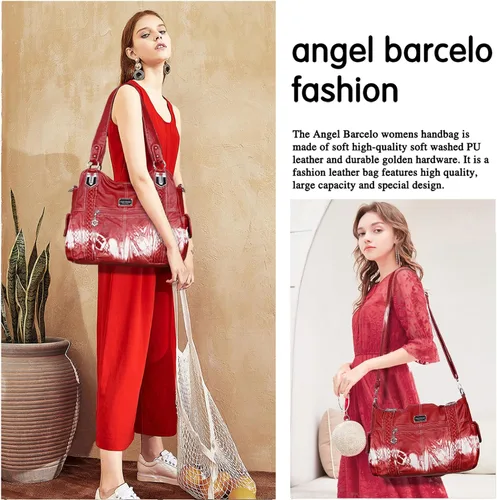 Miniatura 227 de Angel Barcelo - Bolsa de hombro amplia para mujer, diseño Hobo, cuero lavado
