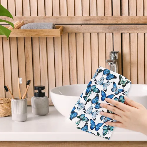 Miniatura 7 de AnyDesign 80 servilletas de mariposa desechables con mariposas azules, servilletas de papel, acuarela, cena, toalla de mano para boda, fiesta