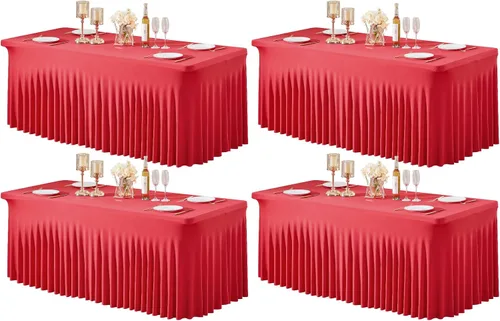 Miniatura 72 de Paquete de 1 manteles azul bebé para mesas rectangulares de 4 pies, cubiertas de mesa de spandex elástico de una pieza resistentes a las arrugas
