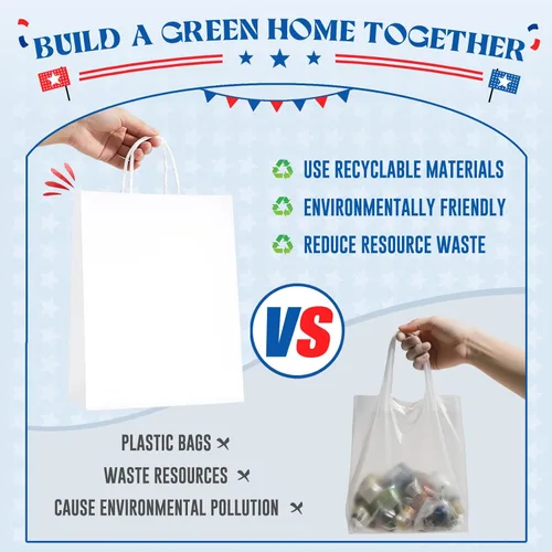 Miniatura 5 de Bolsas de papel blanco MESHA con asas 10x5x13 pulgadas, paquete de 50, grandes bolsas de regalo de papel kraft con asas a granel para pequeñas