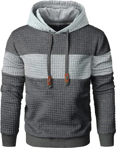 Miniatura 2 de Qichic Sudaderas de manga larga para hombre, con diseño de patchwork a cuadros, jacquard, casual, con cordón