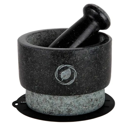 Laevo Juego grande de mortero y mortero - Molinillo de especias de piedra de granito negro, capacidad de 2.1 tazas, 5.5 pulgadas - Molcajete Mármol