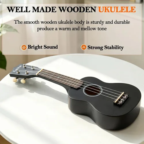 Miniatura 5 de Everjoys Paquete de ukelele soprano para principiantes de 21 pulgadas con clase en línea gratuita, bolsa de actuación, afinador digital, púas y paño