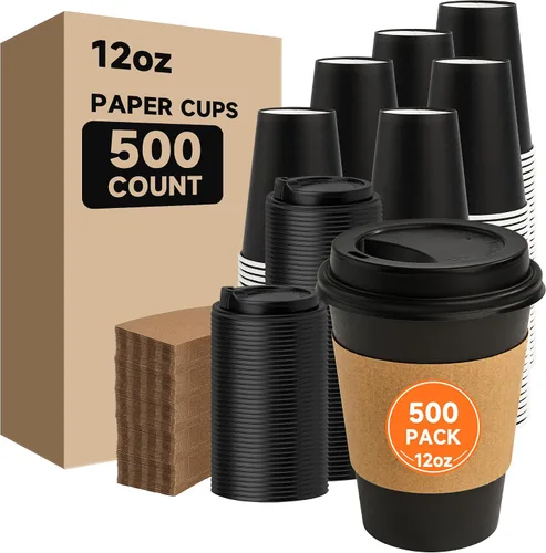 Miniatura 40 de METAPRINT 500 unidades de 12 onzas tazas de papel desechables para café, tazas de papel blancas para café caliente para cafeterías, bistrós, fiestas