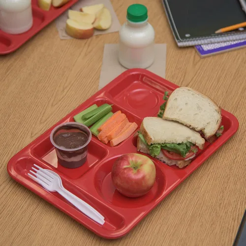 Miniatura 5 de Carlisle FoodService Products Bandeja de plástico para comida zurda, bandeja pesada para almuerzo con 6 compartimentos para escuelas, cafeterías