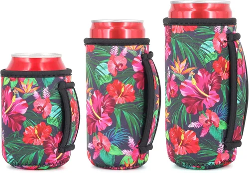 Miniatura 12 de Paquete de 3 fundas de neopreno reutilizables aisladas para latas con asa para refrescos, bebidas energéticas, gaseosas, cerveza, seltzer duro