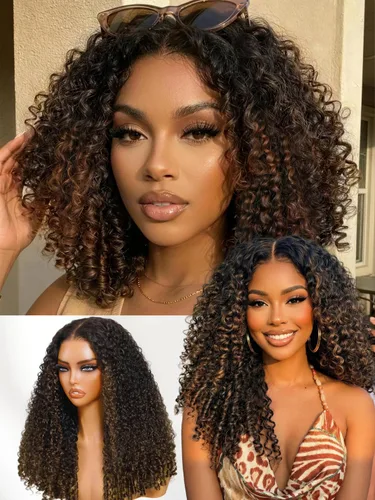 Miniatura 31 de Nadula Peluca Sin Deslizamiento 13x4 HD Rizada Birmana con Cordón de Cabello Humano con Extremos en Espiral de Dedo, Sin Pegamento Pre Cortada