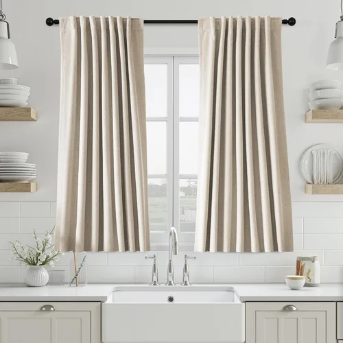 Miniatura 59 de UHITECH - Cortinas opacas beige para sala de estar, cortinas cortas de 35 pulgadas para habitación, cortinas negras para ventanas pequeñas, paneles