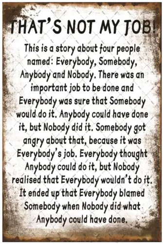 EMOHAT Cartel de metal divertido de hojalata con texto en inglés "That's Not My Job Story", divertido arte de pared, póster vintage de plaga,