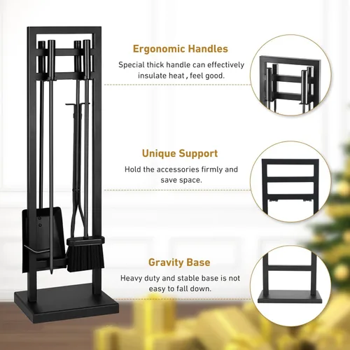 Miniatura 6 de FEED GARDEN Juego de herramientas para chimenea de 5 piezas, 30 pulgadas, moderno de hierro forjado para exteriores, accesorios para chimenea