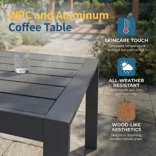 Miniatura 8 de Solaste Juego de muebles de patio de aluminio para todo tipo de clima, moderno juego de muebles de metal para exteriores con asientos profundos