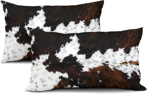 Miniatura 2 de Juego de 2 fundas de almohada lumbares de piel de vaca occidental de 12 x 20 pulgadas, fundas de almohada rectangulares decorativas de piel