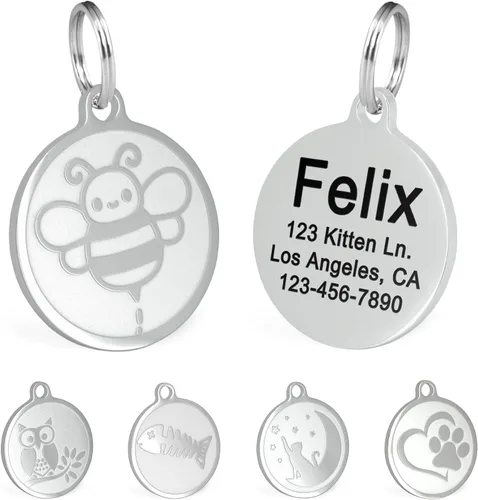 Miniatura 15 de Ultra Joys Etiquetas de nombre de gato grabadas personalizadas – Etiqueta de identificación de mascotas de acero inoxidable – Etiquetas
