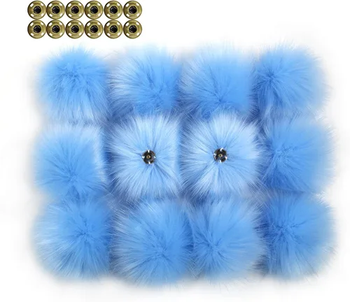 Miniatura 23 de 12 piezas de accesorios para sombreros de tejer, bola de pompón de piel sintética con botón de presión