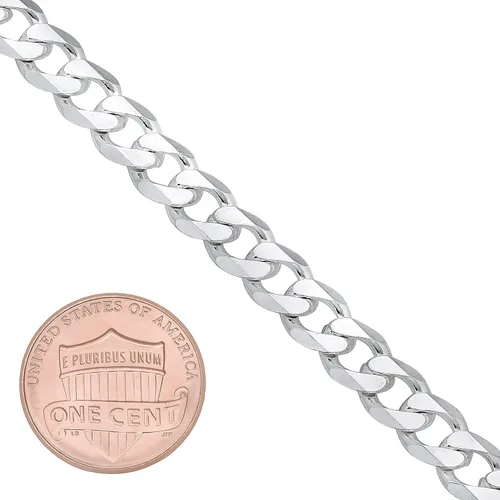 Miniatura 3 de The Bling Factory Men's 6.5mm Solid .925 Sterling Silver Beveled Curb Chain Necklace