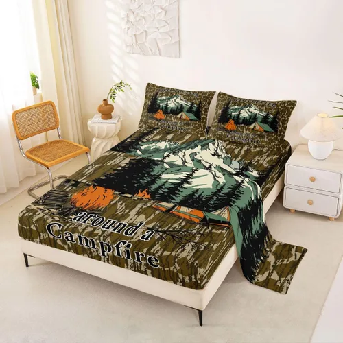 Miniatura 55 de Erosebridal American Flag Bed Sheets Twin Army Green Camo Deep Pocket Fitted Sheet for Kids Boys Girls Bear Claw Hunting Theme Bedding Set Camoflage