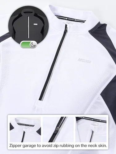 Miniatura 26 de ARSUXEO Camisetas de ciclismo de media cremallera para hombre Camisas de ciclismo de montaña de manga larga 6031