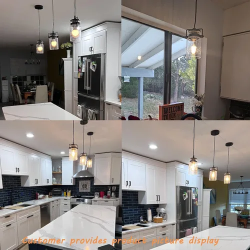 Miniatura 3 de Iluminación colgante para isla de cocina, lámpara colgante de cristal moderna lineal para comedor, 1 luz, lámpara colgante industrial para techo