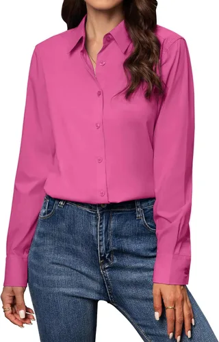 Miniatura 15 de Gleeivy Camisas con botones para mujer de ajuste clásico, camisa de vestir, camisa de trabajo, de negocios, casual, de manga larga, blusa, tops A