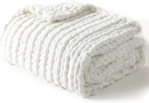 Miniatura 29 de YnM Manta Gruesa de Lana, Tejida a Mano con Hilo de Chenilla, Amigable para la Piel, Ventilada y Transpirable, Lavable a Máquina, Pieza