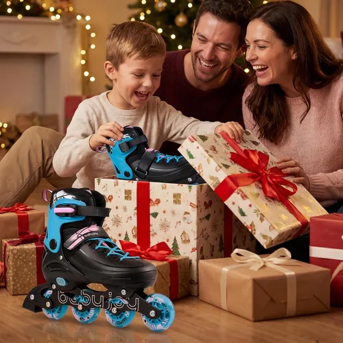 Miniatura 7 de BABY JOY Patines en línea, 4 tamaños ajustables para niños con ruedas iluminadas para niños de 5 a 14 años, divertidos patines iluminadores