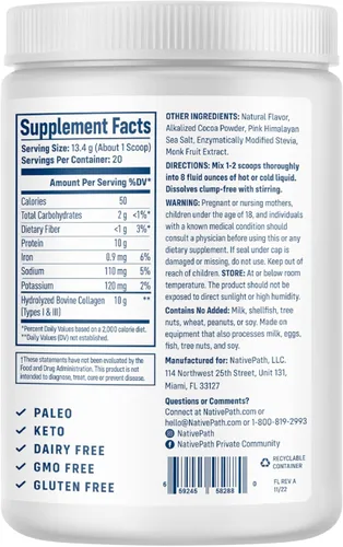 Miniatura 3 de NativePath Péptidos de colágeno - Colágeno hidrolizado tipo 1 y 3. Proteína en polvo keto y paleo alimentada con pasto para cabello, piel, uñas