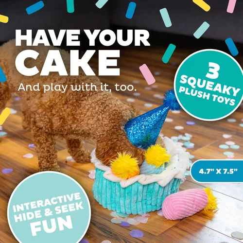 Miniatura 3 de Outward Hound Hide A Birthday Cake, rompecabezas de peluche con temática de cumpleaños para perros