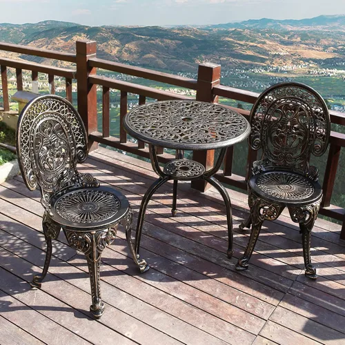 Miniatura 8 de JARDIN DE CENTENNIAL Juego de Bistró para Patio. Juego de Mesa de Bistró de Aluminio Fundido Resistente al Óxido con Orificio para Sombrilla