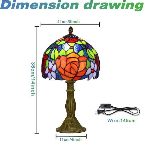 Miniatura 2 de Tiffany Style Lamp Rose Flower Lámpara de mesa de vidrieras rosa roja 8 x 8 x 14 pulgadas lámpara de escritorio de oficina en casa luces decorar