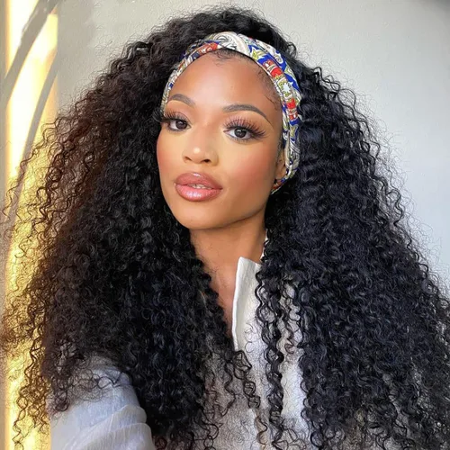 Miniatura 28 de Aiterina Peluca con Diadema de Cabello Humano Ombre con Mechas Rizado Peluca de Cabello Humano Pelugas con Diadema para Mujeres Negras Sin Encaje