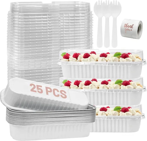 Miniatura 12 de Paquete de 100 mini moldes para pasteles de 6.8 onzas con tapas, moldes para hornear de papel de aluminio, recipientes individuales para postres
