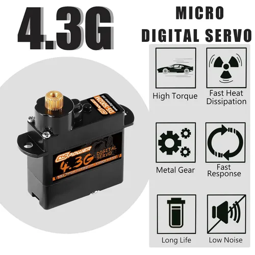Miniatura 4 de 2 mini servos 4.3G, servomotor micro digital a control remoto, engranaje de metal, servos de dirección sin núcleo para helicóptero de ala fija