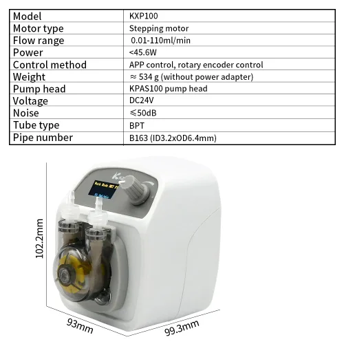 Miniatura 2 de Kamoer KXP100 0.0-3.7 fl oz/min Bomba peristáltica programable inteligente de bajo flujo 24V Acuario ajustable Bomba de dosificación Soporte WiFi