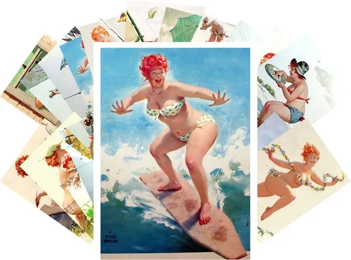 Miniatura 6 de PIXILUV Postal Pack 24pcs Golf Niñas Vintage Viaje Carteles Pinup Sport Azul