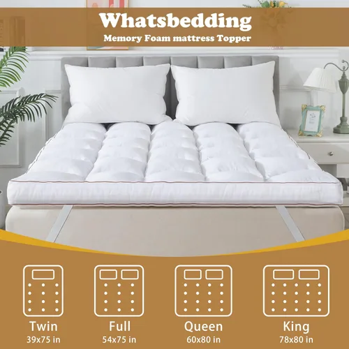 Miniatura 2 de WhatsBedding Cubrecolchón de espuma viscoelástica de 4 pulgadas, tamaño Queen, relleno de espuma viscoelástica triturada y esponjosa, cubrecolchón
