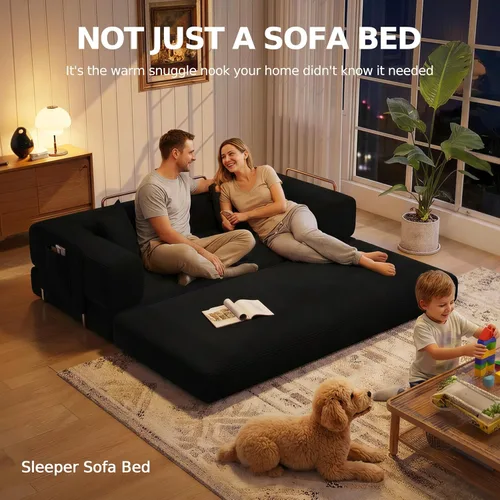Miniatura 9 de MoonSpeak Sofá cama de 78.8 pulgadas para sala de estar, sofá modular convertible con almohada para reposabrazos, sofás modulares plegables de pana