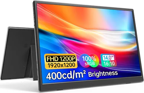 Anyuse Monitor portátil FHD 1920 × 1200 de 14 pulgadas – USB-C HDMI ultrafina IPS pantalla de viaje con altavoces, HDR Plug & Play, brillo de 400