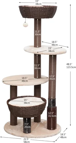 Miniatura 2 de PetPals Árbol grande para gatos de 49 pulgadas de alto y 5 niveles con postes rascadores de cuerda de papel reciclado reemplazables, cojines