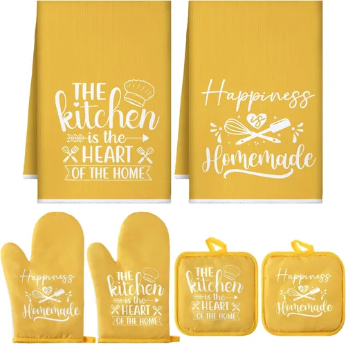 Miniatura 15 de Sratte Juego de 6 Piezas de Accesorios de Decoración de Cocina Estilo Granja Toallas Agarraderas Manoplas de Horno Juego de 2 Paños de Cocina 2 Negro