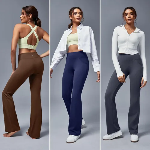 Miniatura 6 de Ewedoos Pantalones de yoga para mujer, de cintura alta, con 3 bolsillos, corte de bota, pantalones de yoga, pantalones de yoga elásticos