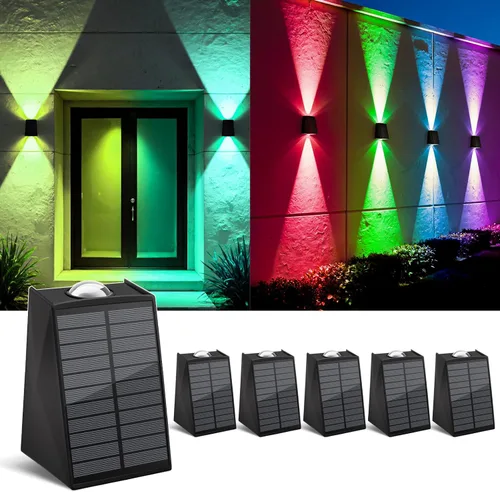 Miniatura 8 de Paquete de 6 luces solares de pared para exteriores, impermeables, arriba y abajo, 2 apliques de valla LED para casa, patio, porche, patio, jardín