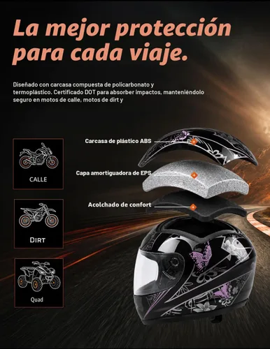 Miniatura 3 de TCMT Tamaño-M DOT Casco de motocicleta con mariposa, tapa abatible, cara completa, para la calle, para bicicleta de tierra, casco para adultos, ATV